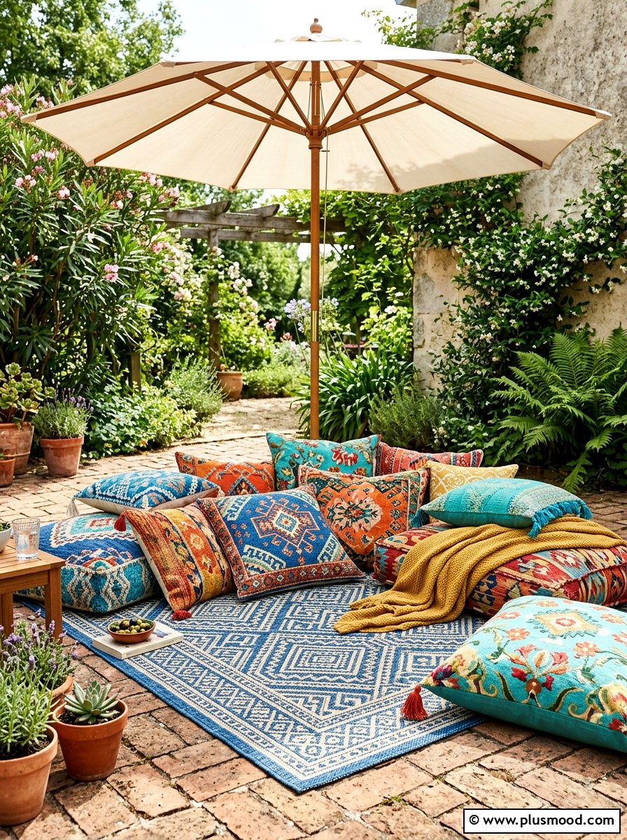 Colorful Floor Pillows - 25 summer backyard cozy corner ideas