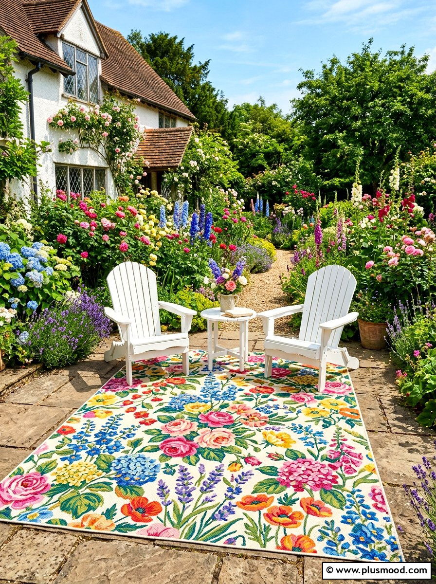 Colorful Floral Outdoor Rug - 25 summer patio rug ideas