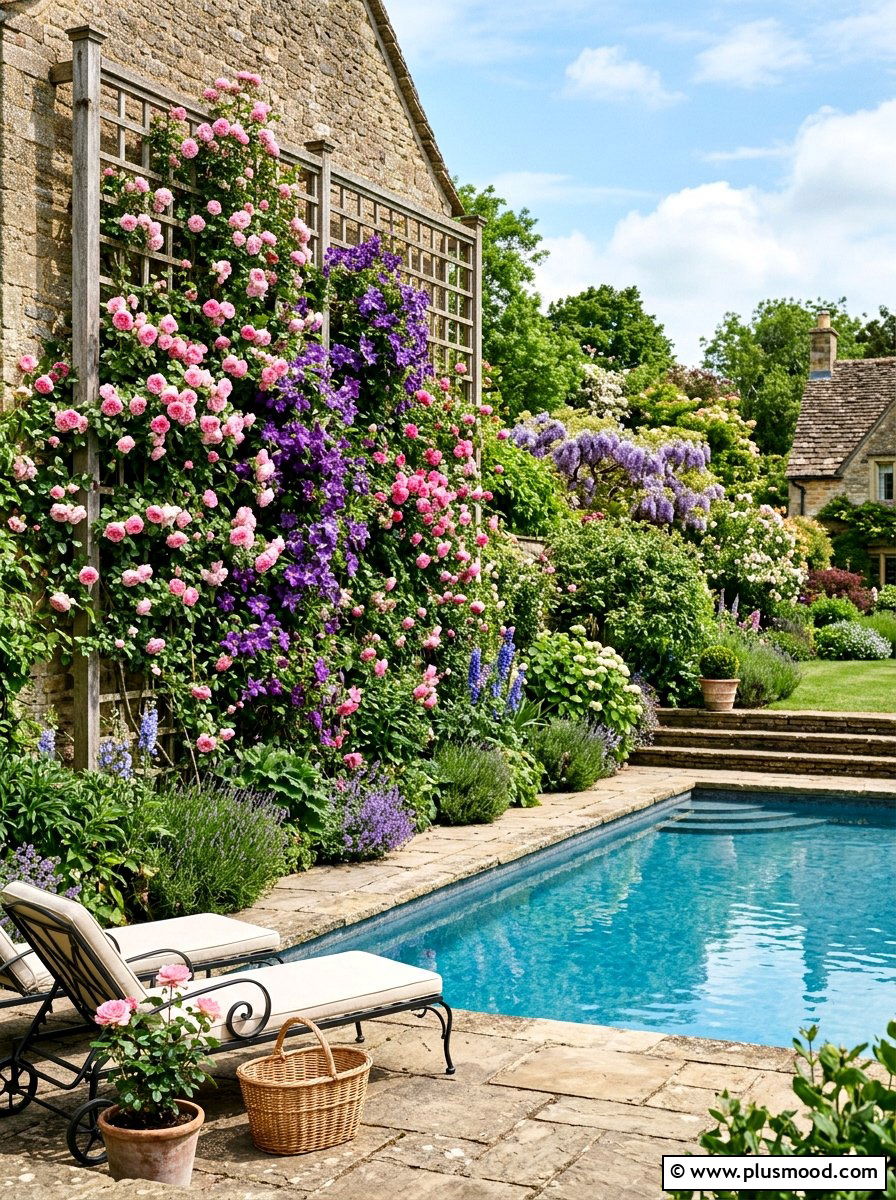 Colorful Flowering Vertical Garden Pool - 25 pool landscaping ideas with vertical garden