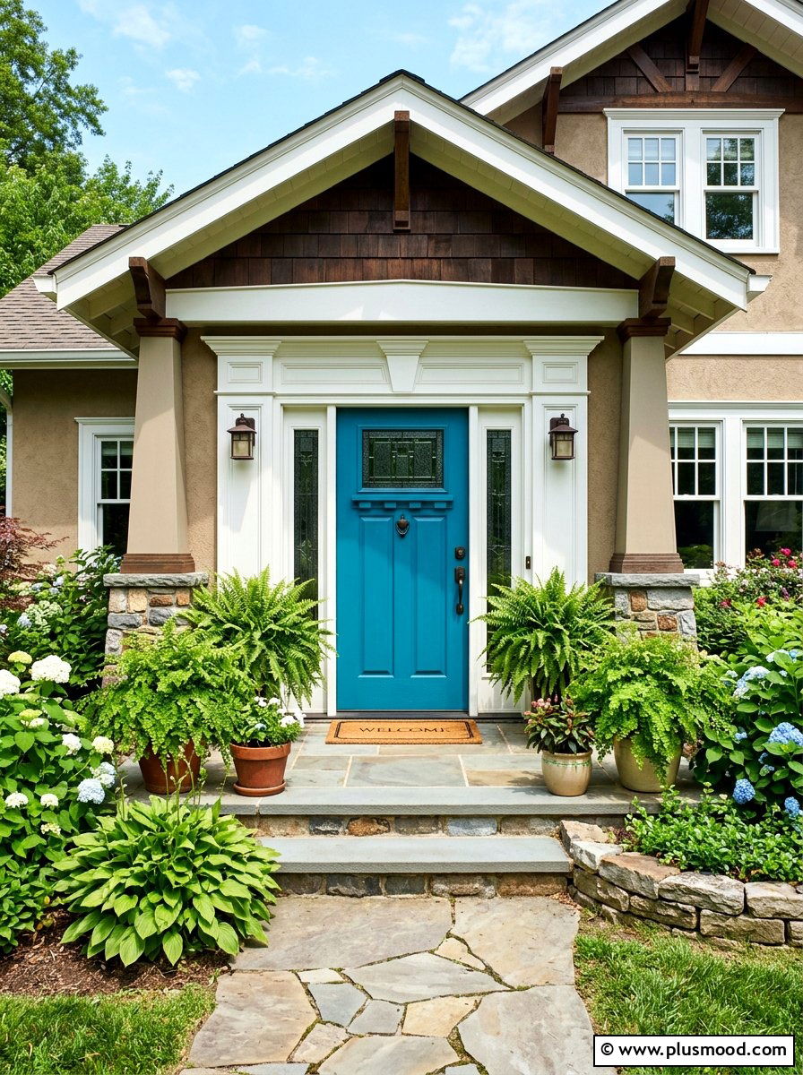 Colorful Front Door - 25 summer bungalow curb appeal ideas