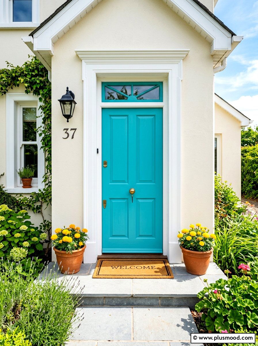 Colorful Front Door - 25 summer front porch ideas on a budget