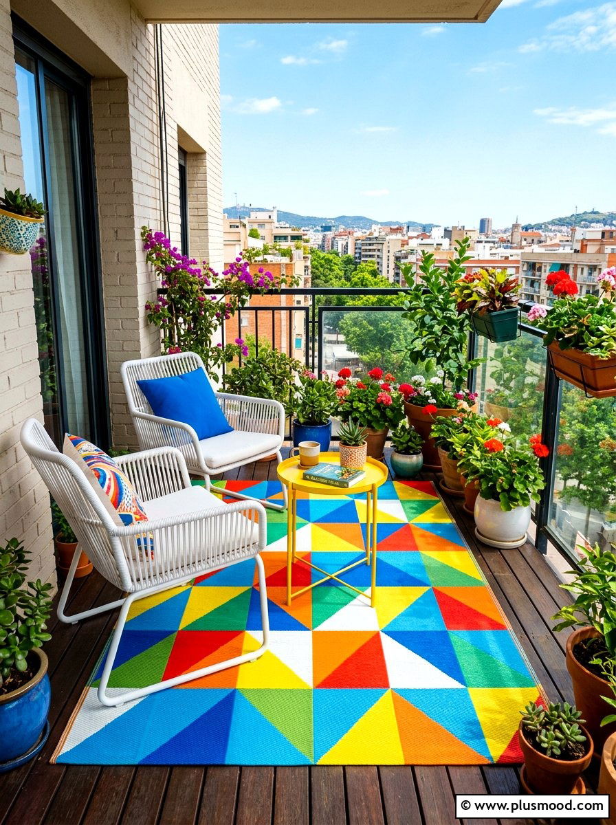 Colorful Geometric Rug - 25 summer balcony rug ideas