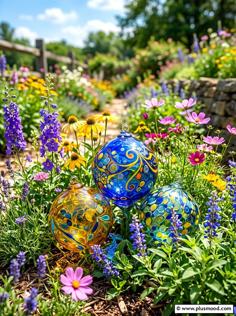Colorful Glass Ornaments - 25 summer sensory garden ideas