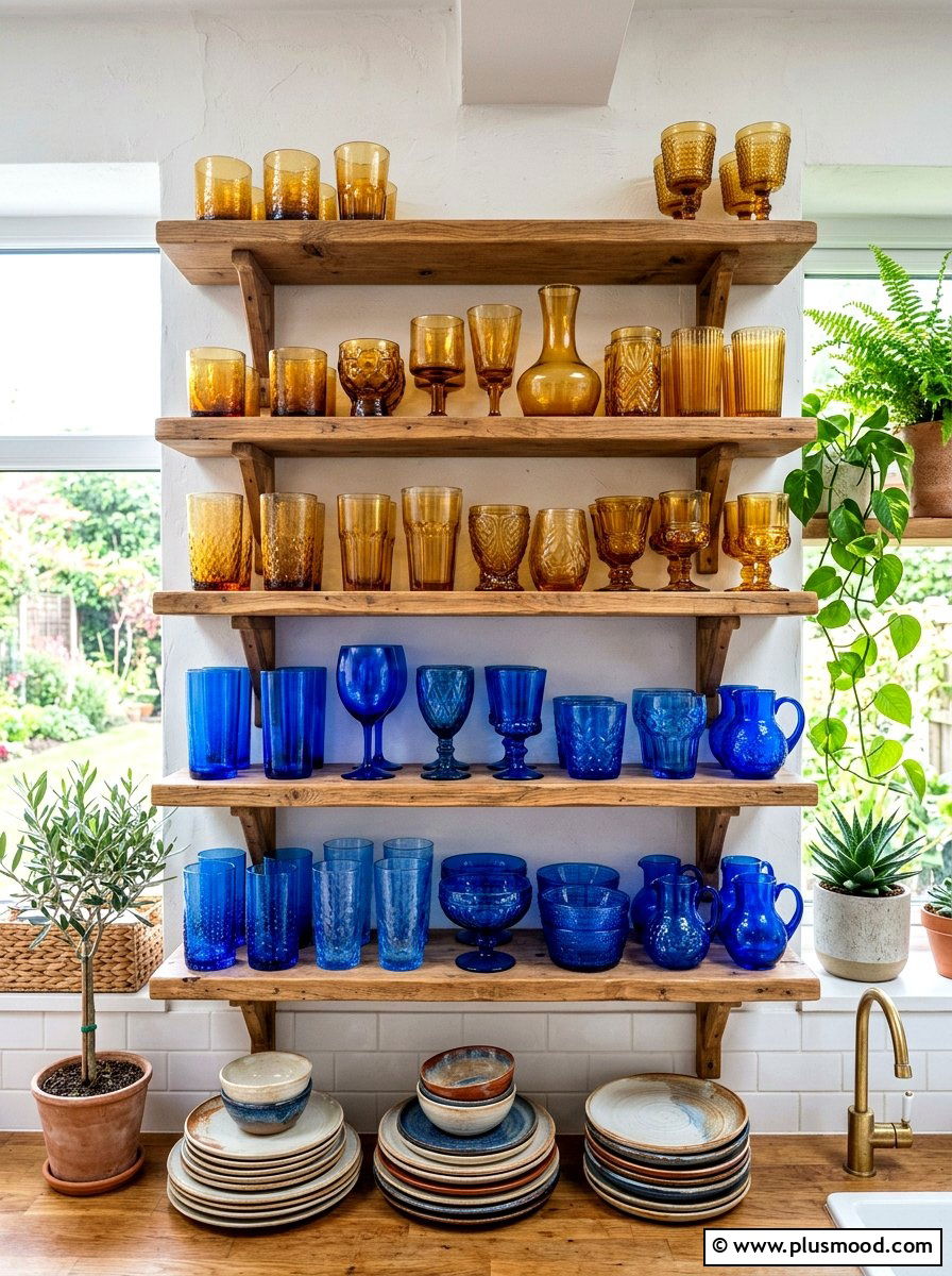 Colorful Glassware Collection - 25 summer kitchen decor ideas on a budget
