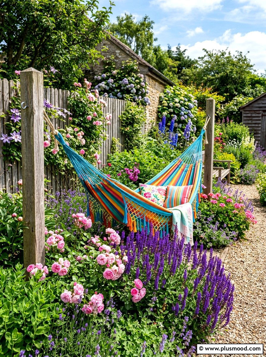 Colorful Hammock In Small Garden Bed - 25 small backyard ideas with hammock