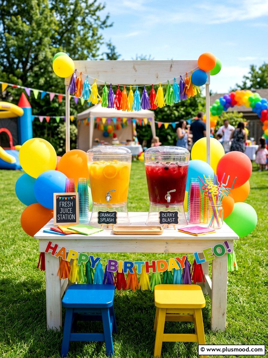 Colorful Kids Juice Station - 25 summer drink station ideas for summer