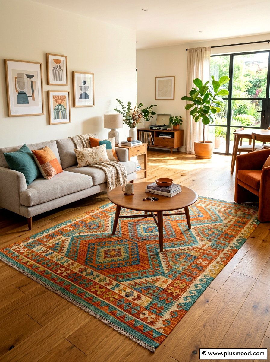 Colorful Kilim Area - 25 summer boho decor ideas