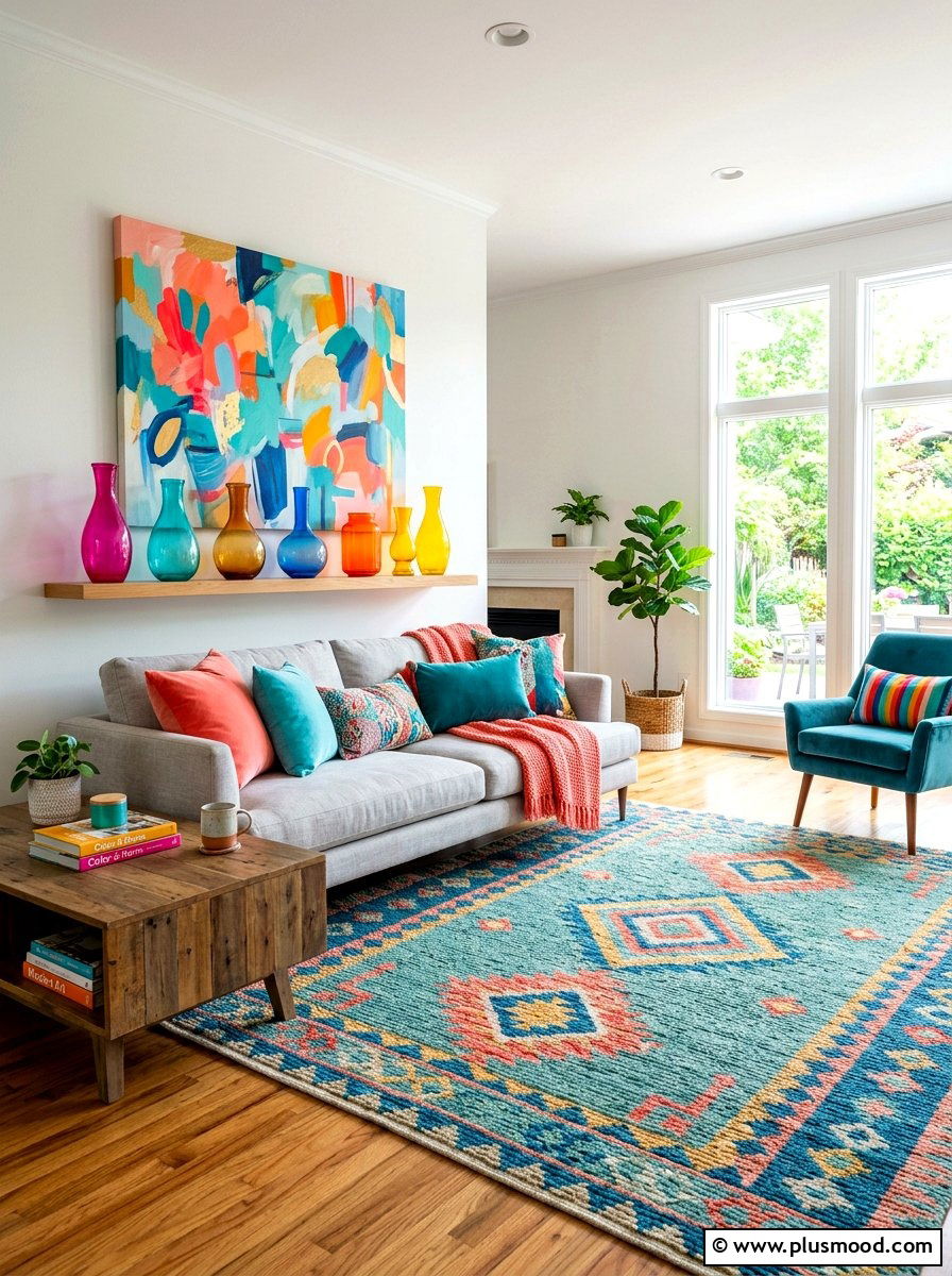 Colorful Living Room - 25 cheap summer home decor ideas