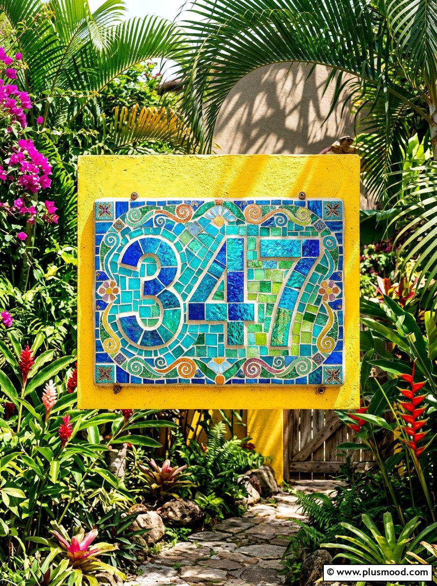 Colorful Mosaic House Number Art - 25 summer house number display ideas