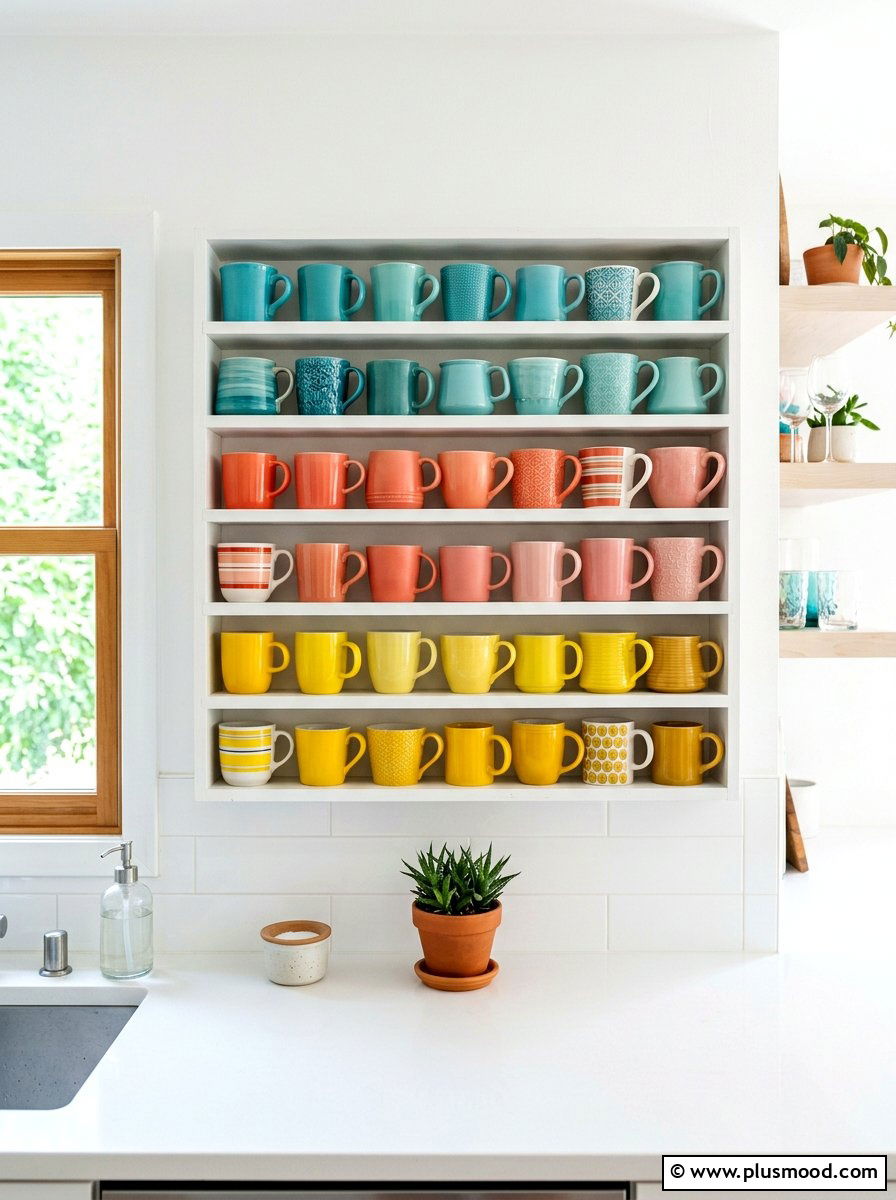 Colorful Mug Display - 25 summer coffee bar decor ideas