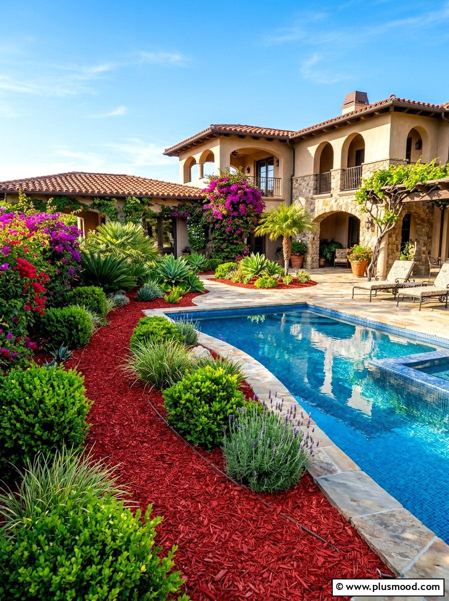 Colorful Mulch Pool Landscaping - 25 pool landscaping ideas with mulch beds