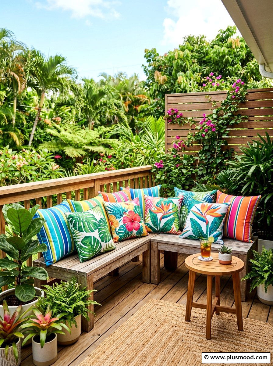 Colorful Outdoor Pillows - 25 summer small deck ideas for summer