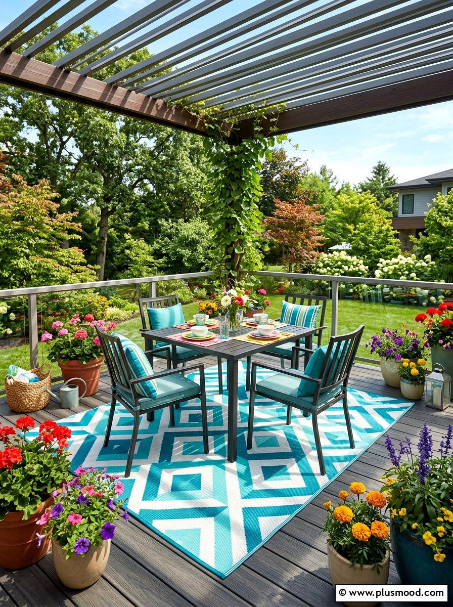 Colorful Outdoor Rug - 25 summer decorating ideas on a budget