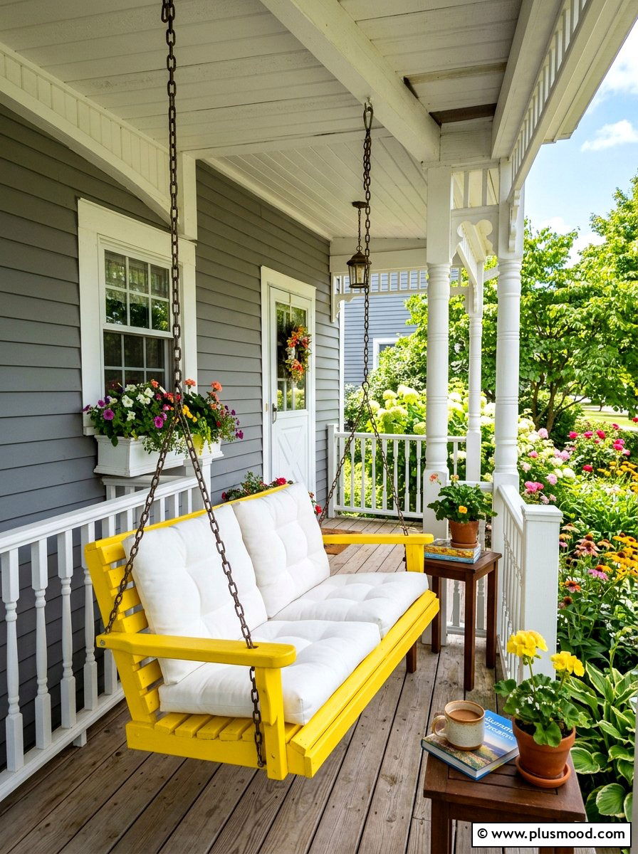 Colorful Painted Porch Swing - 25 summer front porch swing ideas