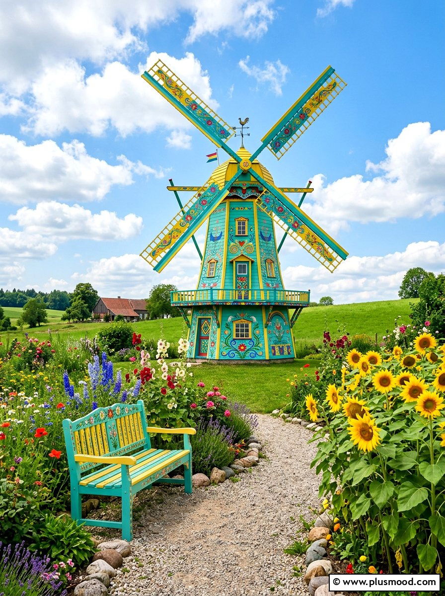 Colorful Painted Windmill - 25 outdoor garden decor ideas with windmill