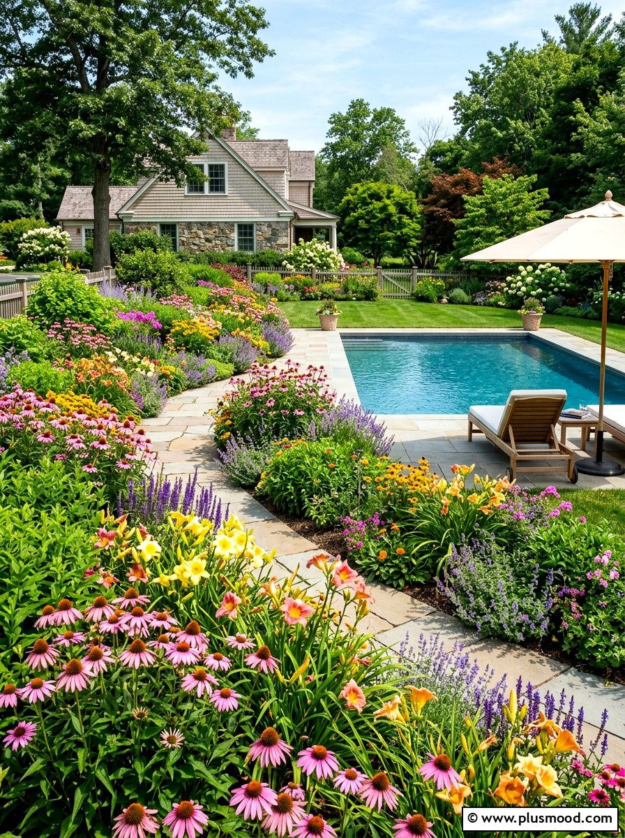 Colorful Perennial Pool Garden - 25 pool landscaping ideas for Texas homes