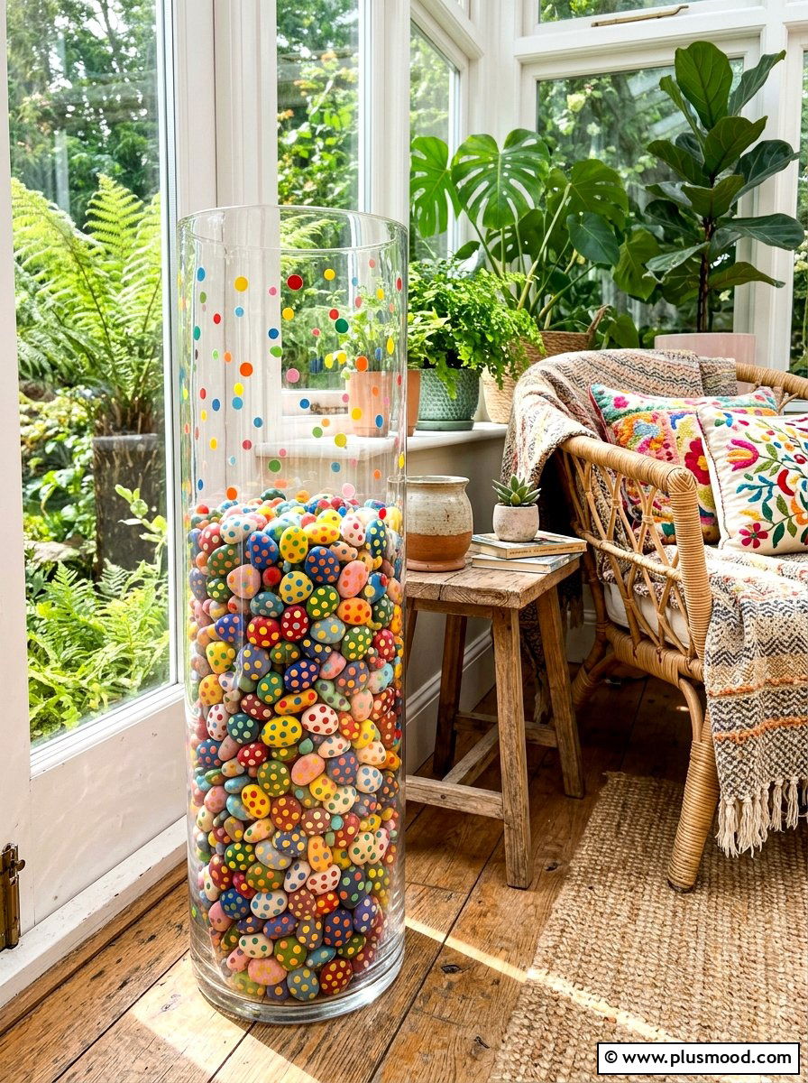 Colorful Polka Dot Stones - 25 painted rock ideas with abstract designs