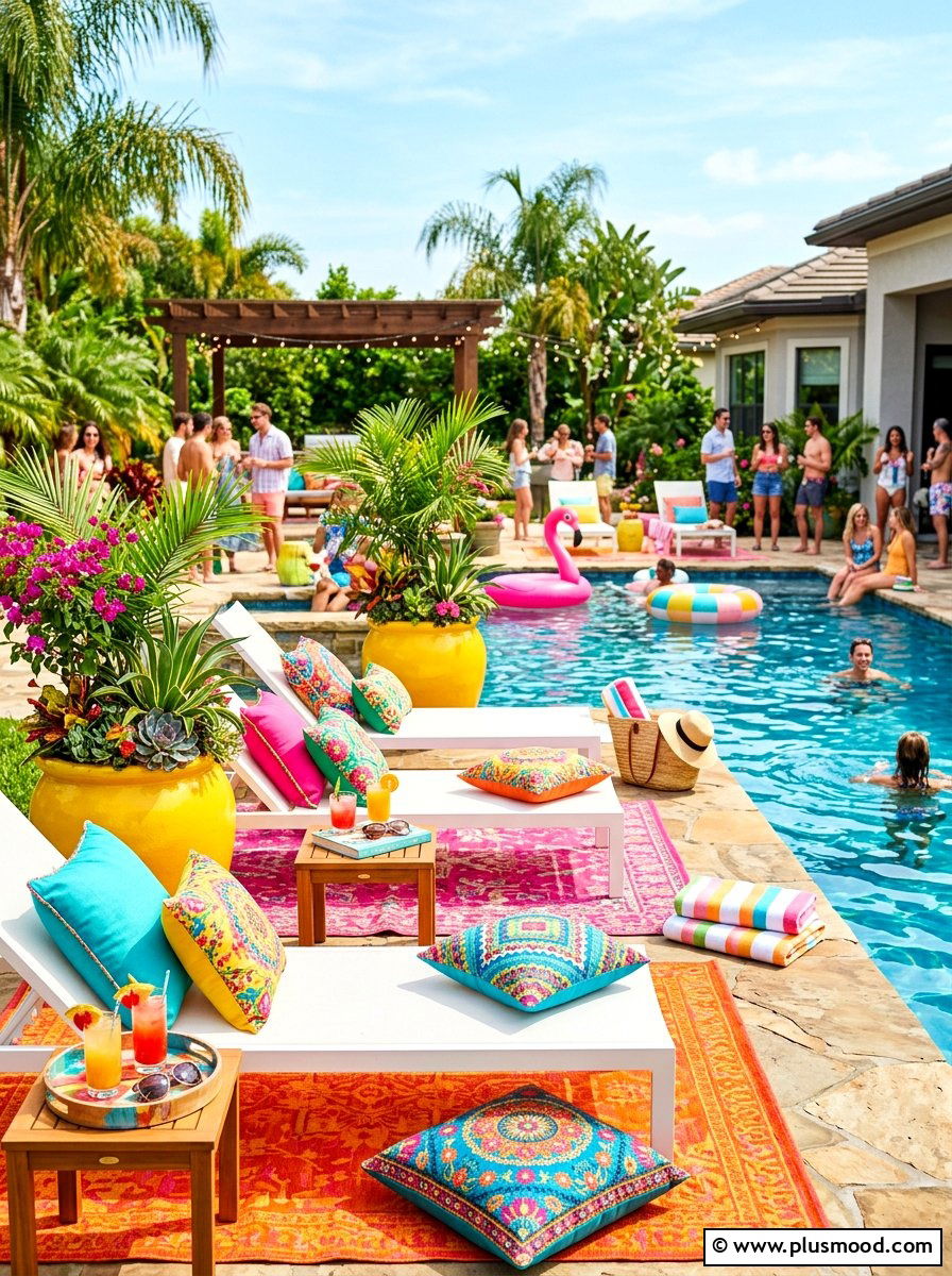 Colorful Pool Decor - 25 summer pool lounge area ideas
