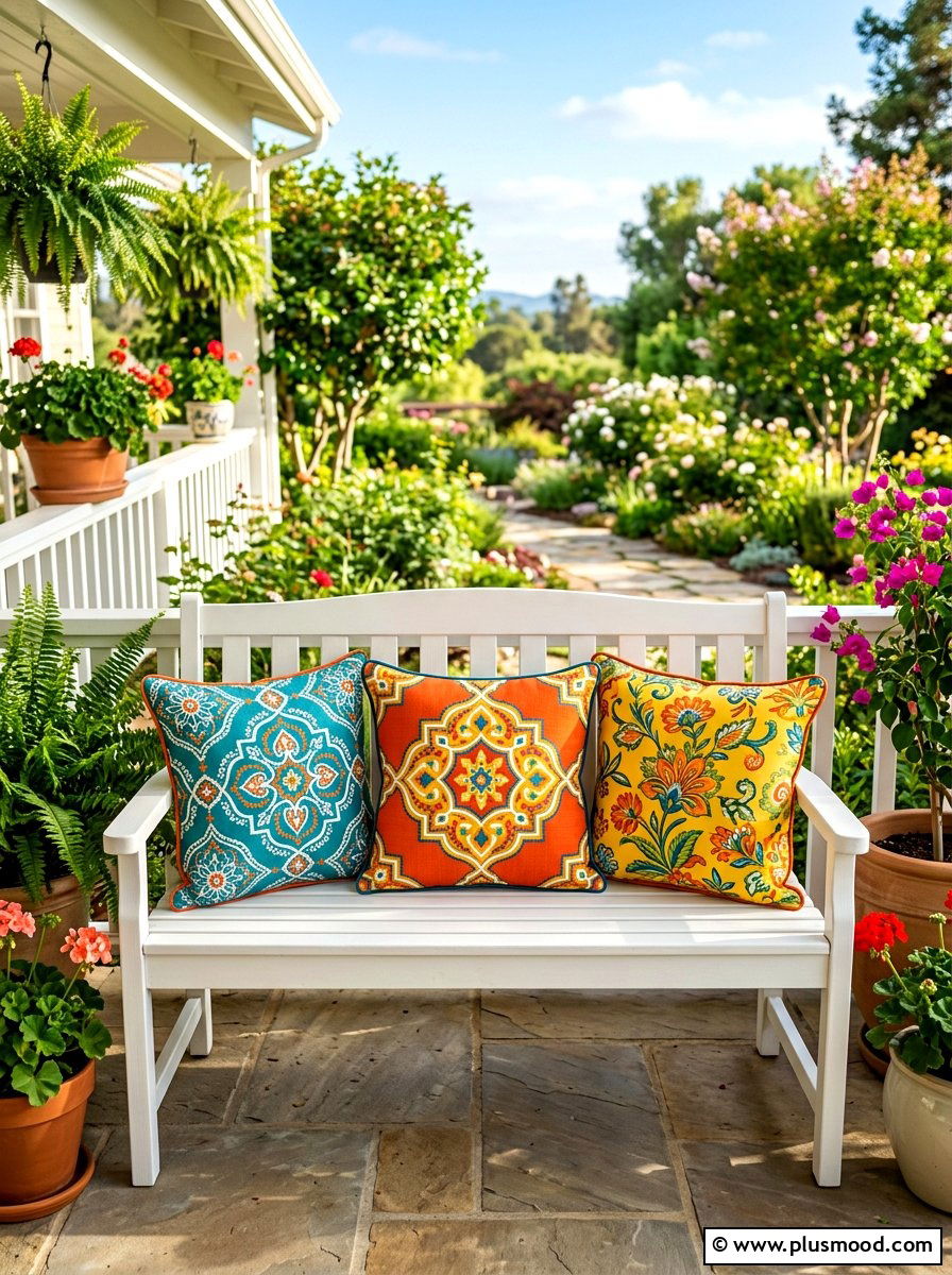 Colorful Porch Pillows - 25 summer entryway curb appeal ideas