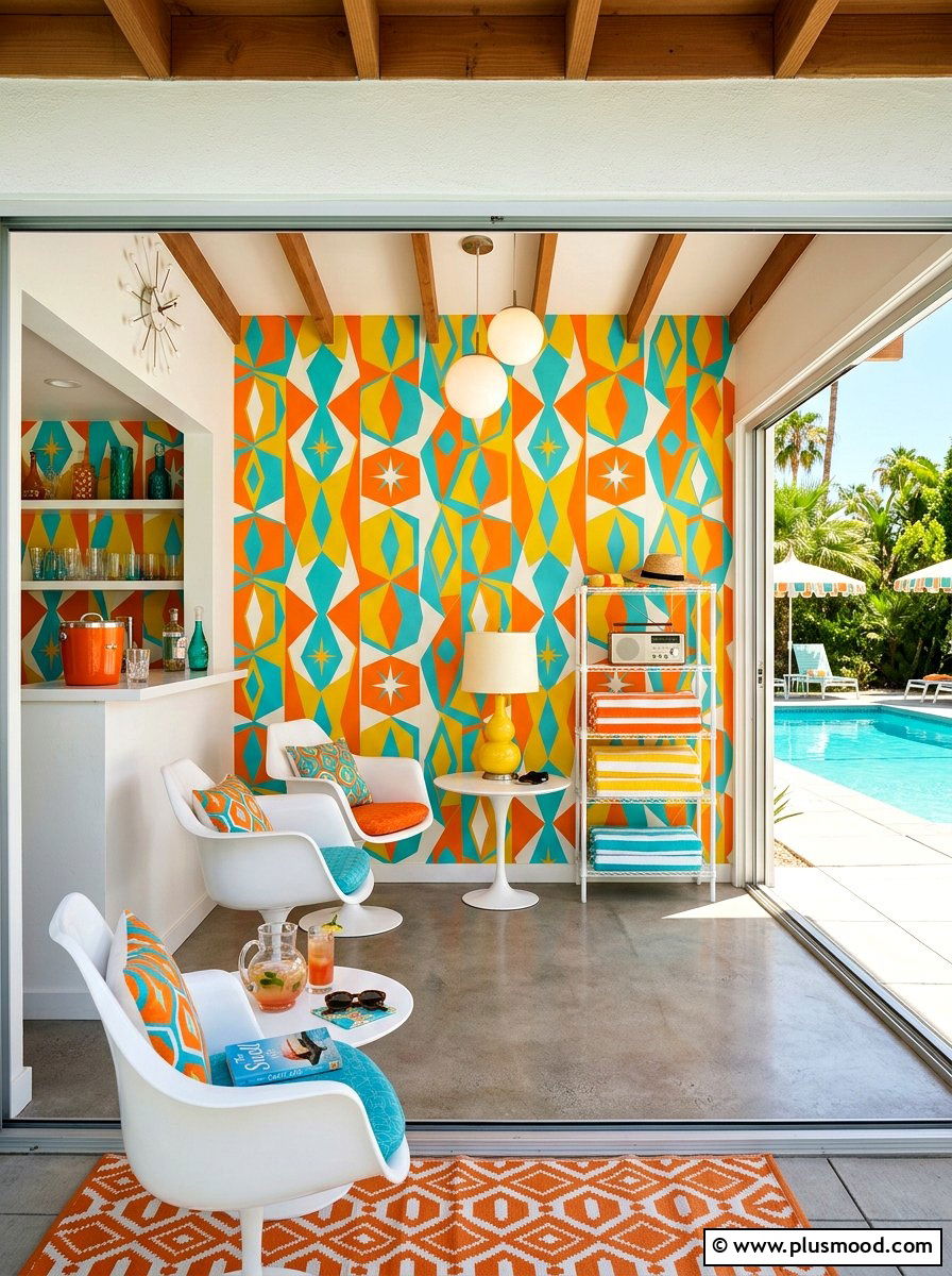 Colorful Retro Pool Cabana - 25 summer pool house decor ideas