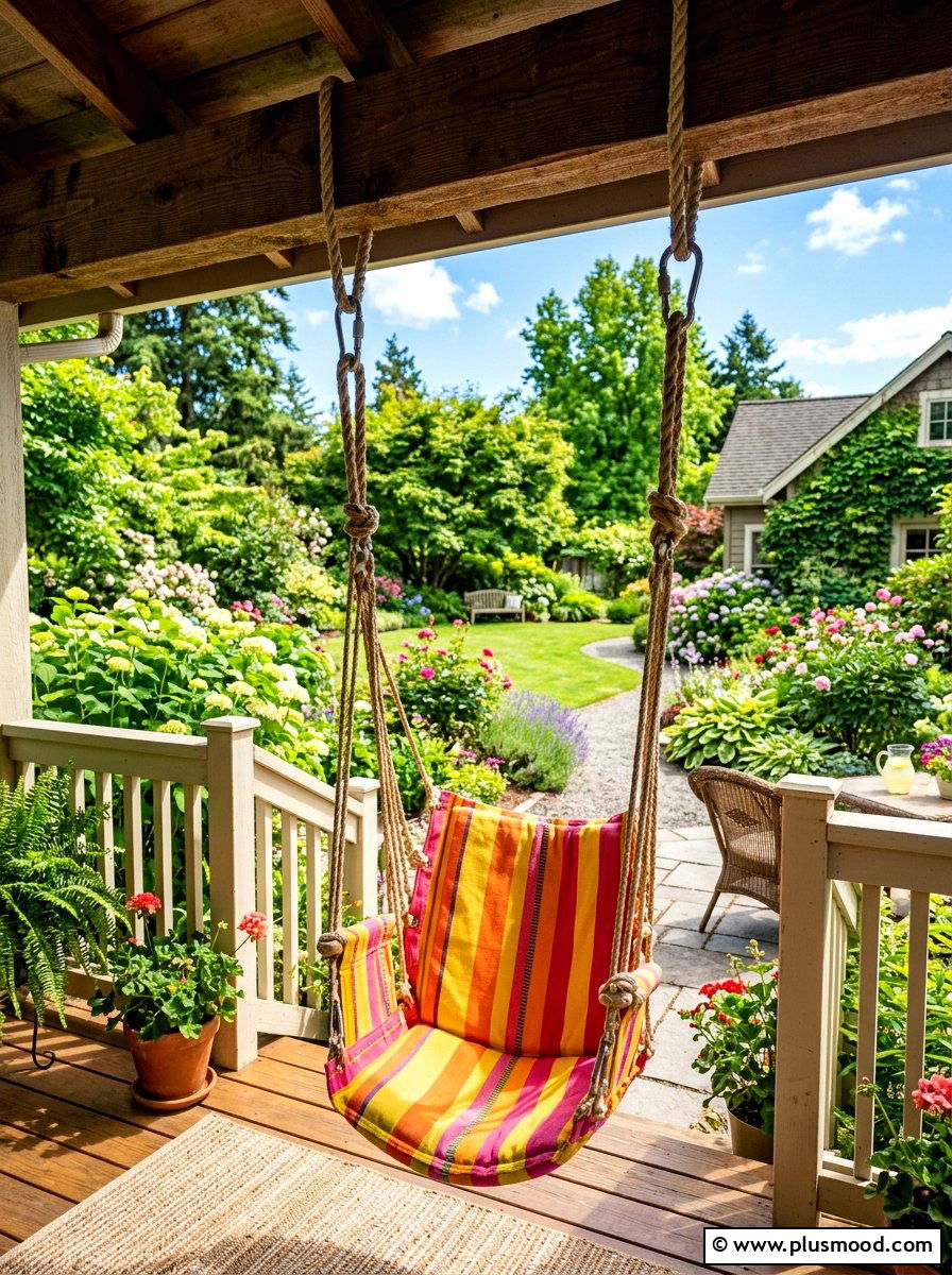 Colorful Striped Canvas Swing - 25 summer backyard swing ideas
