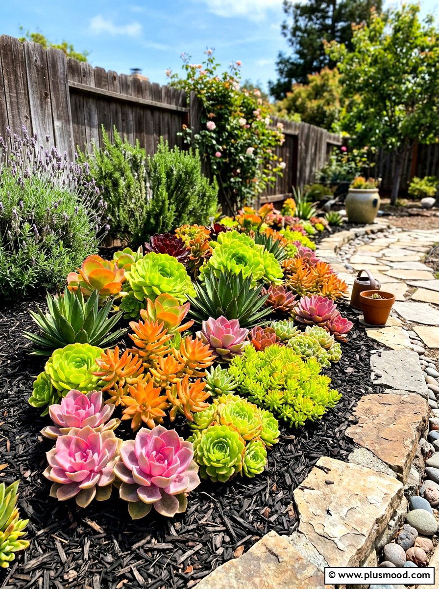 Colorful Succulent Garden Bed - 25 small backyard ideas with succulent garden