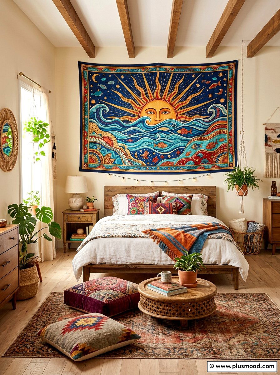 Colorful Tapestry Bedroom Wall - 25 summer wall decor ideas