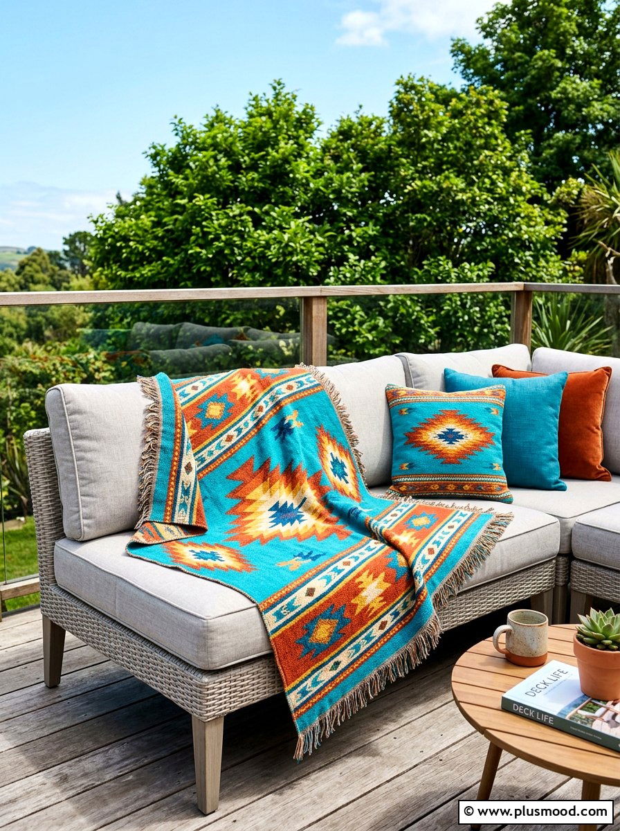 Colorful Throw Blanket - 25 budget summer patio decor ideas