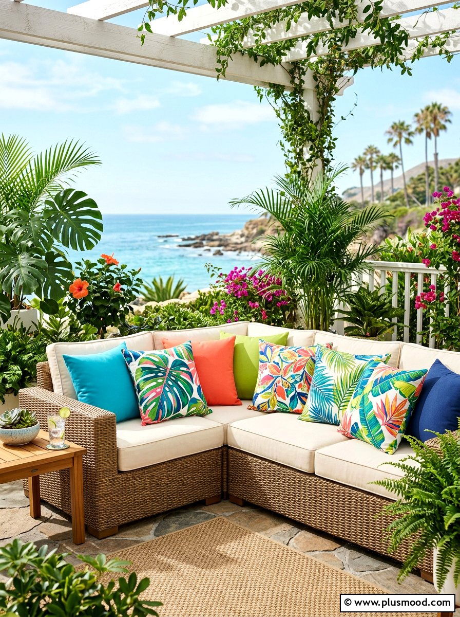 Colorful Throw Pillows - 25 summer patio decor ideas for renters
