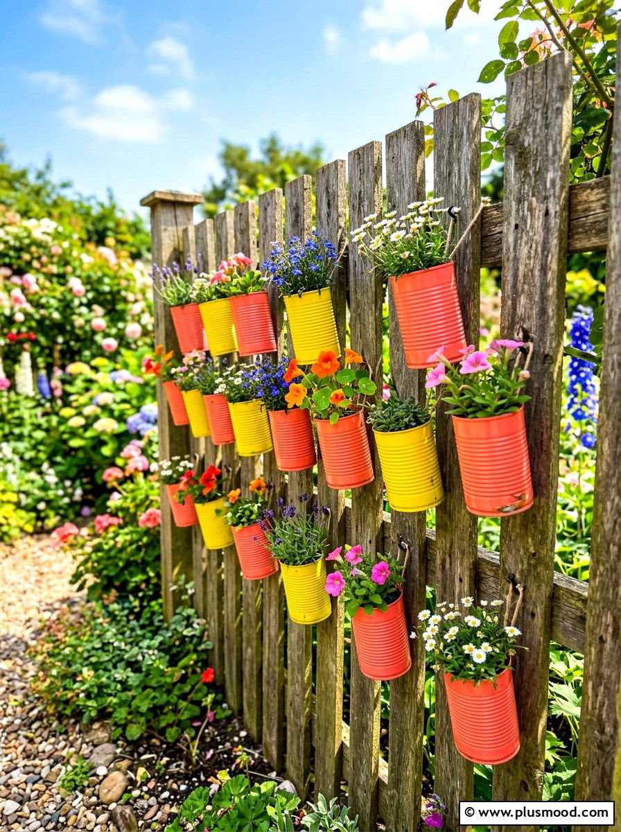 Colorful Tin Can Garden - 25 summer small planter ideas