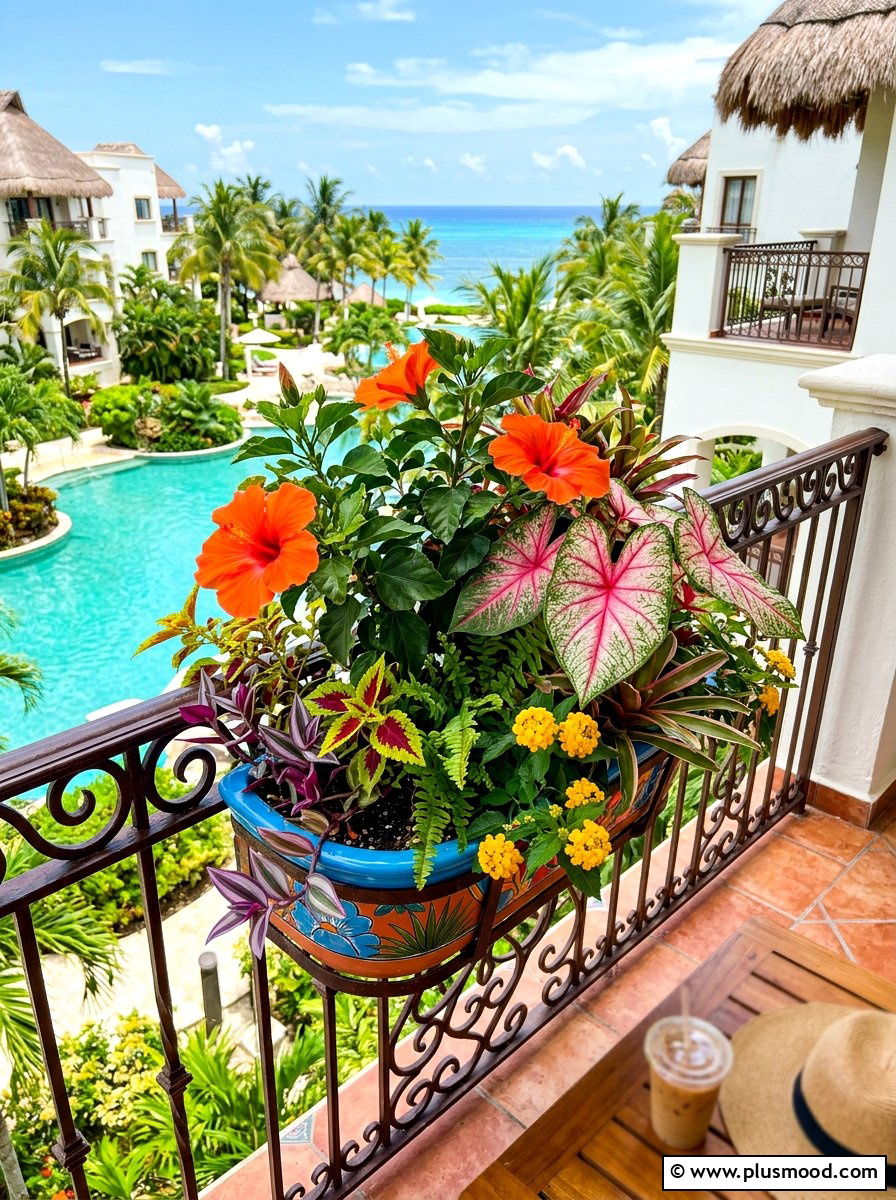 Colorful Tropical Rail Planter - 25 summer porch rail planter ideas