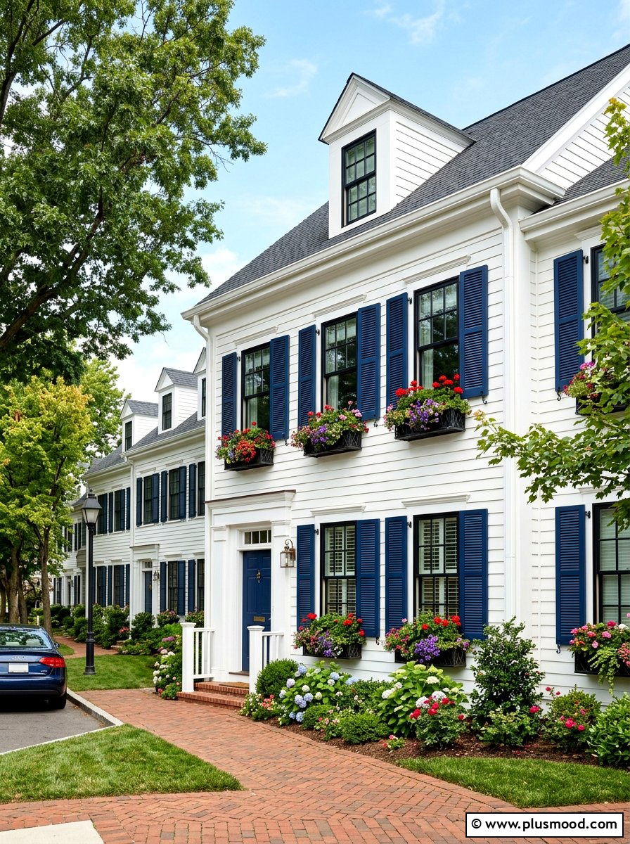Colorful Window Shutters - 25 summer townhouse curb appeal ideas