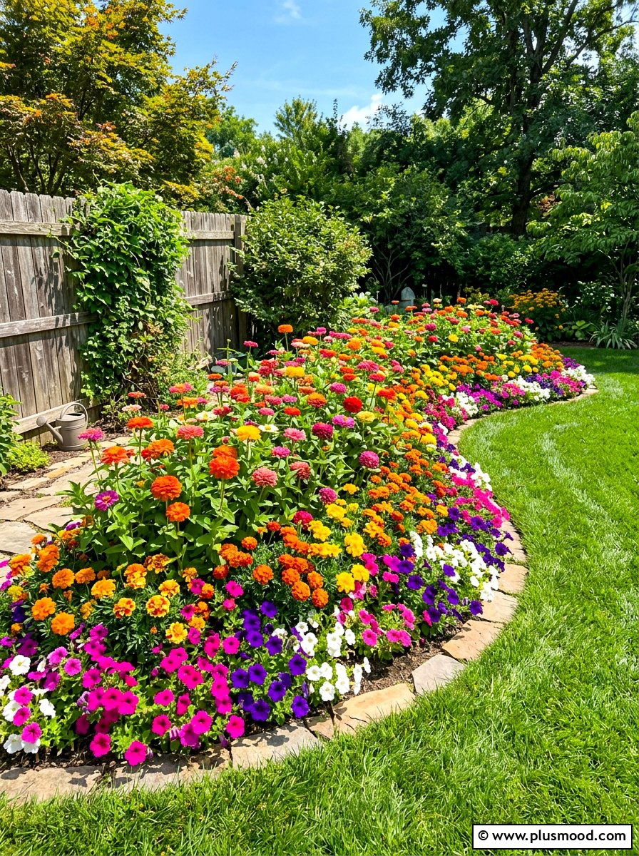 Colorful annual flower bed - 25 summer corner flower bed ideas