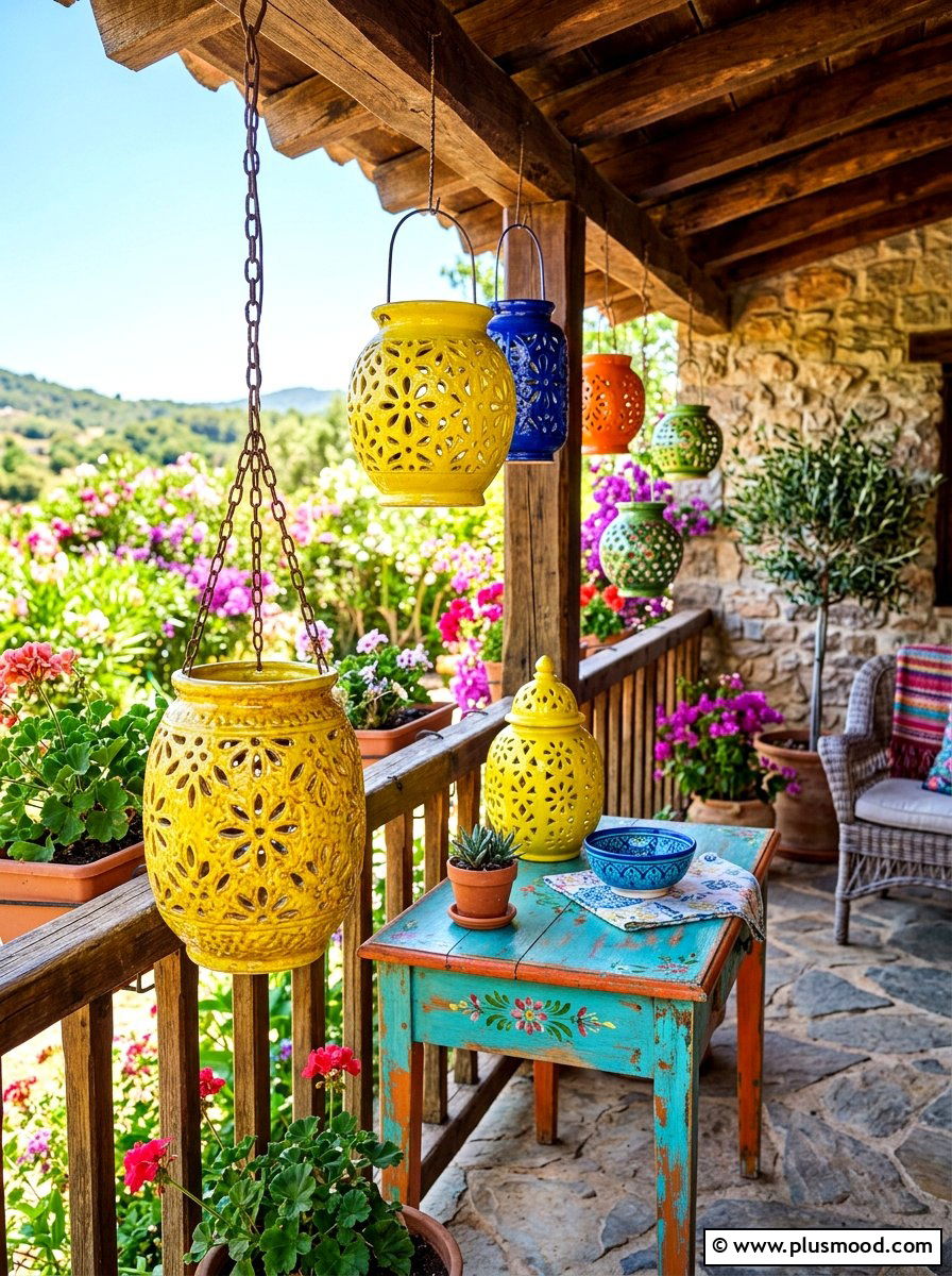 Colorful ceramic lantern - 25 summer lantern ideas for front porch