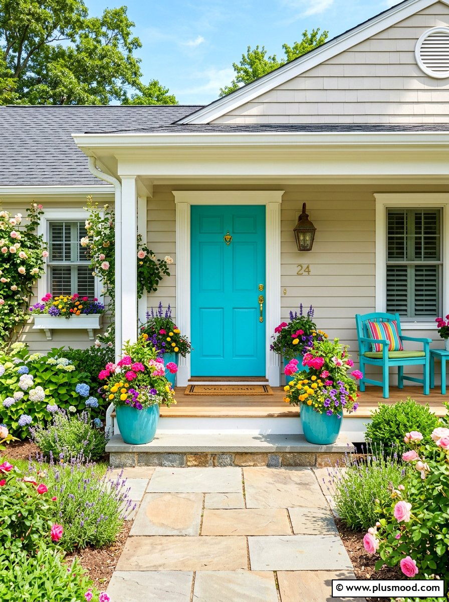 Colorful door front entry - 25 summer elegant front porch ideas