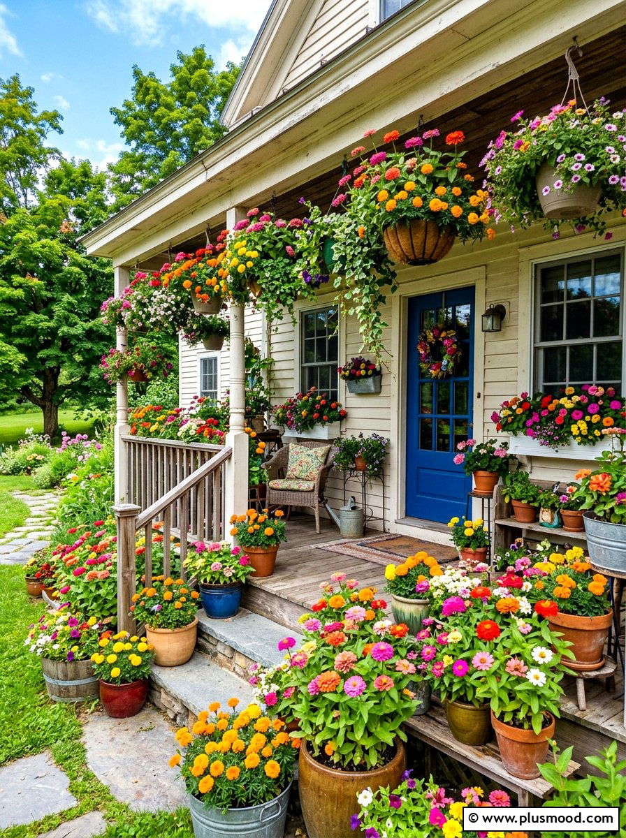 Colorful floral porch - 25 best summer front porch decor ideas