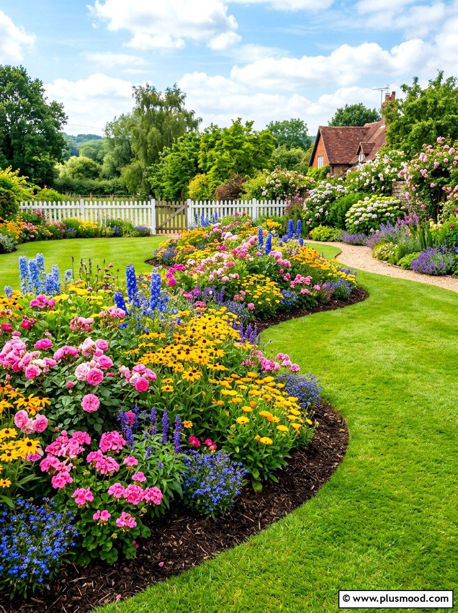 Colorful garden flower beds - 25 cozy summer backyard ideas