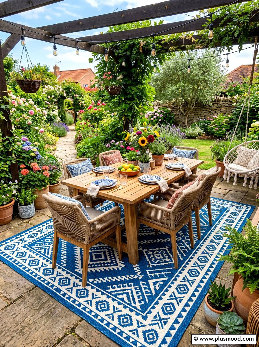 Colorful garden rug - 25 summer garden ideas for small spaces