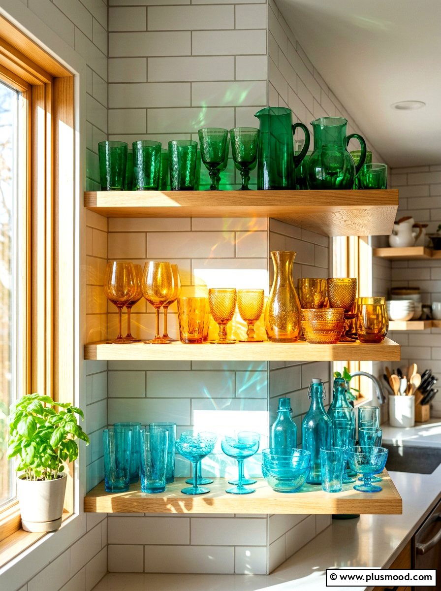 Colorful glassware set - 25 fresh summer kitchen decor ideas