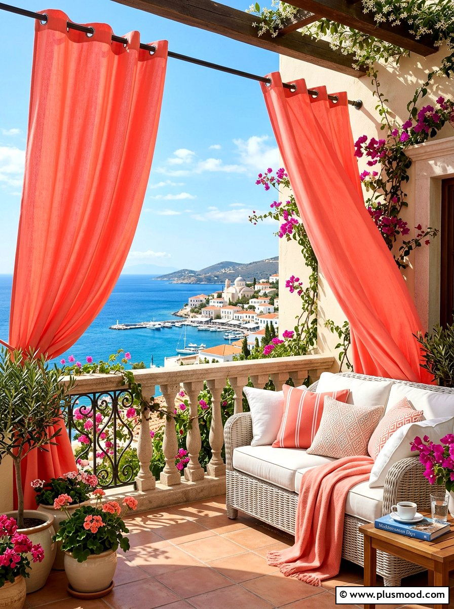 Colorful outdoor curtains - 25 summer colorful balcony ideas