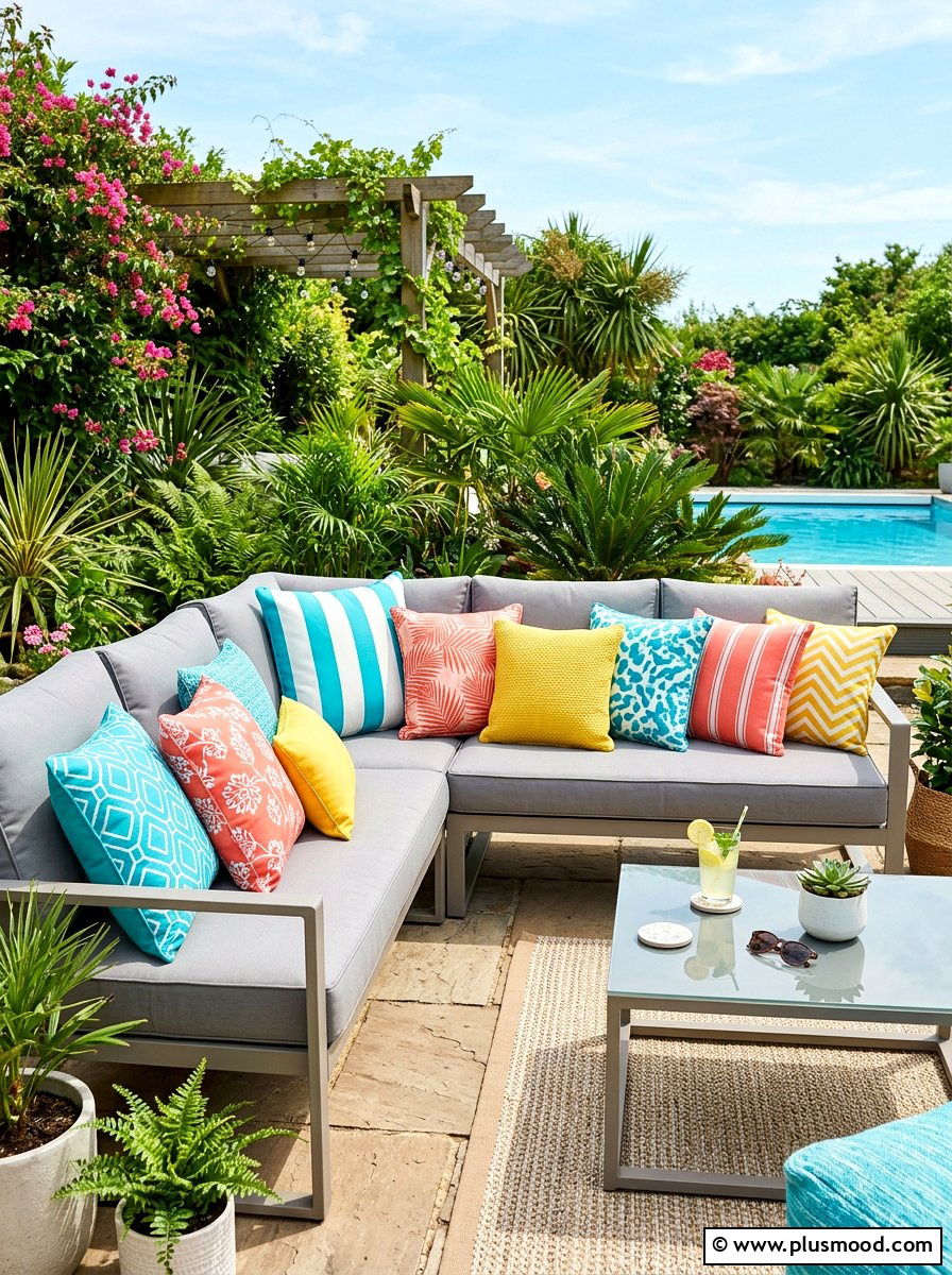 Colorful outdoor pillows - 25 summer porch ideas