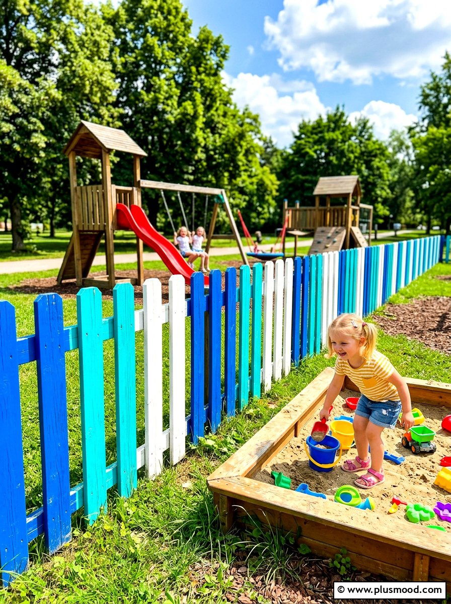 Colorful painted fence slats - 25 summer backyard fence decor ideas