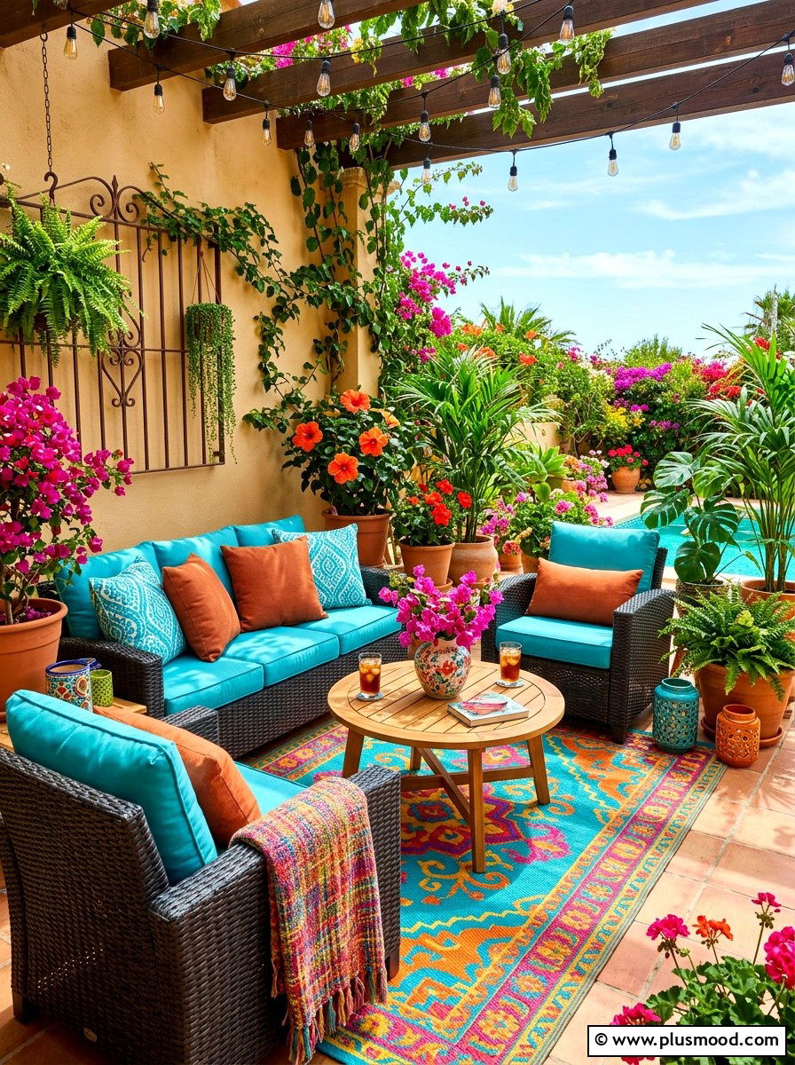 Colorful patio area - 25 summer backyard tropical ideas
