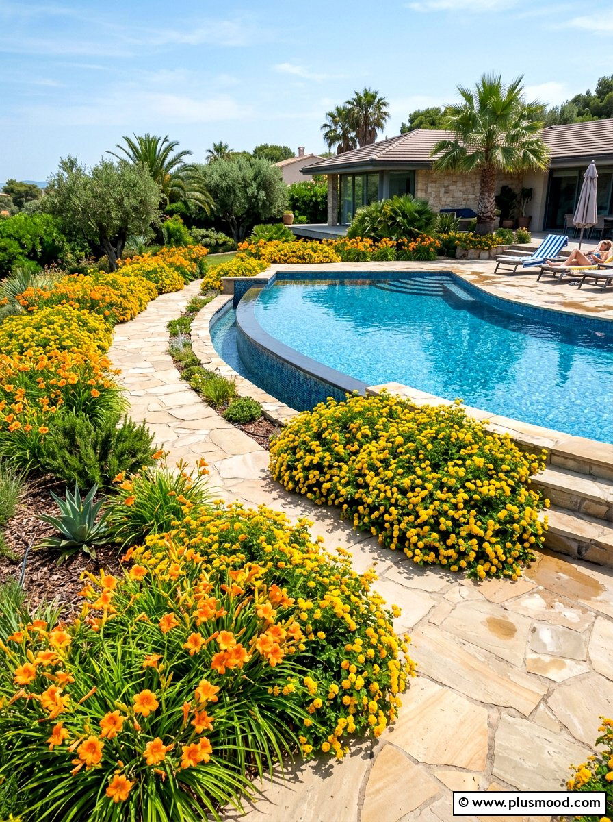 Colorful salt resistant flowers - 25 pool landscaping ideas for saltwater pools
