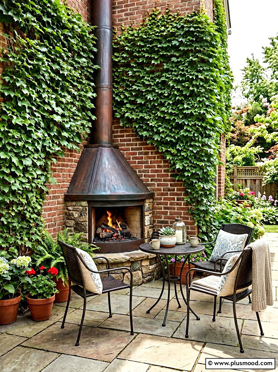 Compact Corner Fire Bowl - 25 small backyard ideas with fire bowl