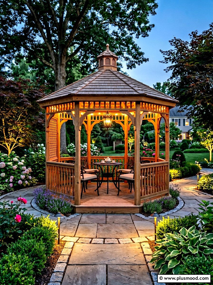 Compact hexagonal gazebo - 25 small backyard ideas with gazebo