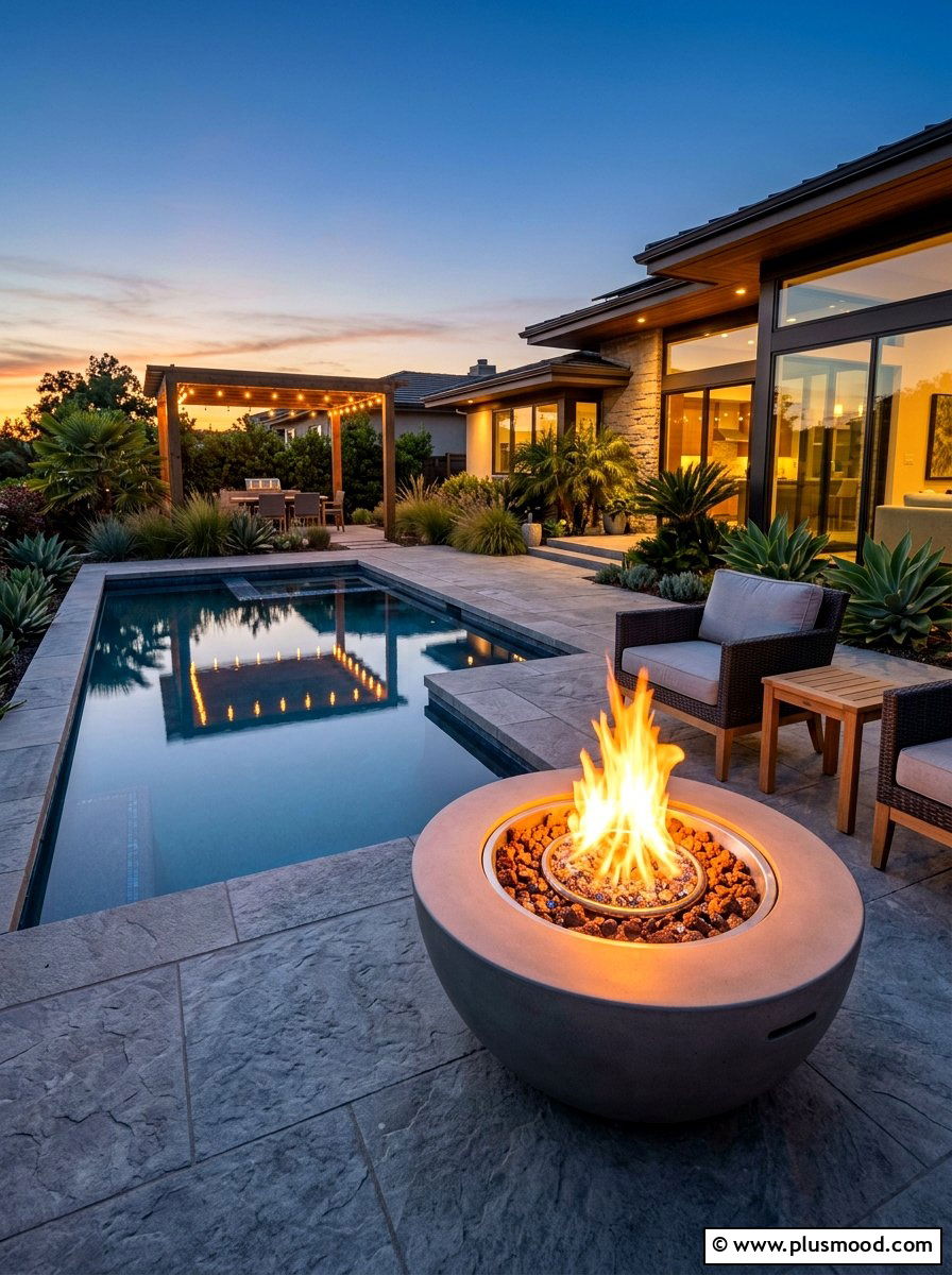 Compact pool fire pit - 25 pool landscaping ideas for small lots