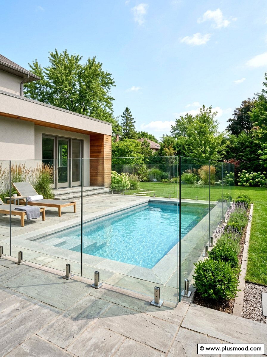 Compact pool glass fence - 25 pool landscaping ideas for small lots