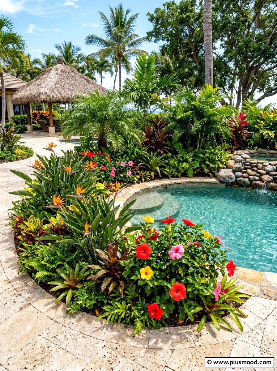 Compact tropical plant border - 25 pool landscaping ideas for small spaces