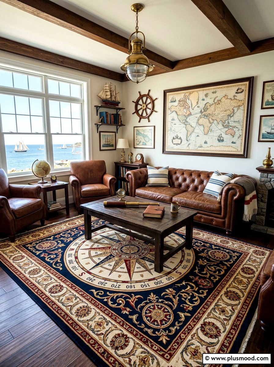 Compass Rose Living Room - 25 summer nautical decor ideas for living room